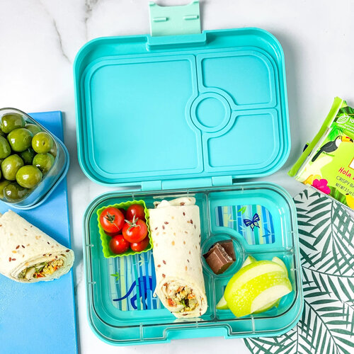 Yumbox Panino Bento Lunchbox mit 4 Fächern - Misty Aqua/Rainbow