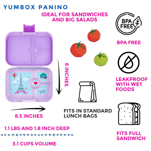 Yumbox Panino Bento Lunchbox 4 Compartments - Surf Blue/Dino