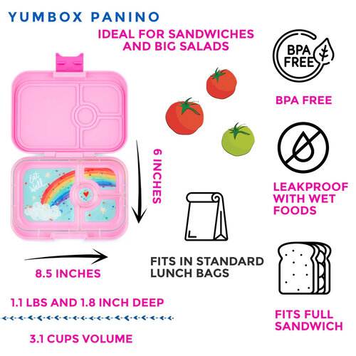 Yumbox Panino Bento Lunchbox 4 Compartments - Surf Blue/Dino