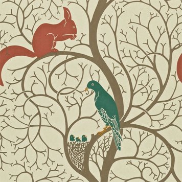 Sanderson Sanderson Squirrel & Dove Teal / Red - DVIWSQ102 Sanderson Sanderson Squirrel & Dove Teal / Red - DVIWSQ102