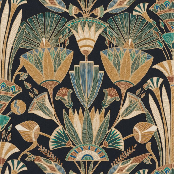 White and gold geometric floral motif art deco Pattern Wallpaper for Walls  | Palais de Deco