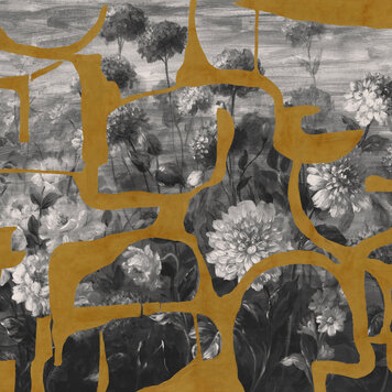 Tres-Tintas Tres Tintas mural Prehistoric Flowers Ocher - M5005-3 Tres-Tintas Tres Tintas mural Prehistoric Flowers Ocher - M5005-3