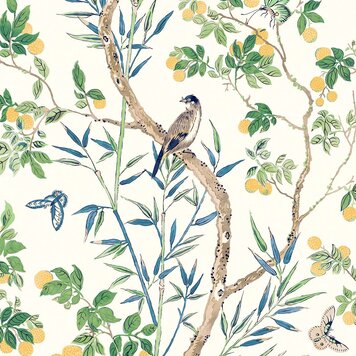 Thibaut Thibaut wallpaper Claire Yellow and Navy - T42013