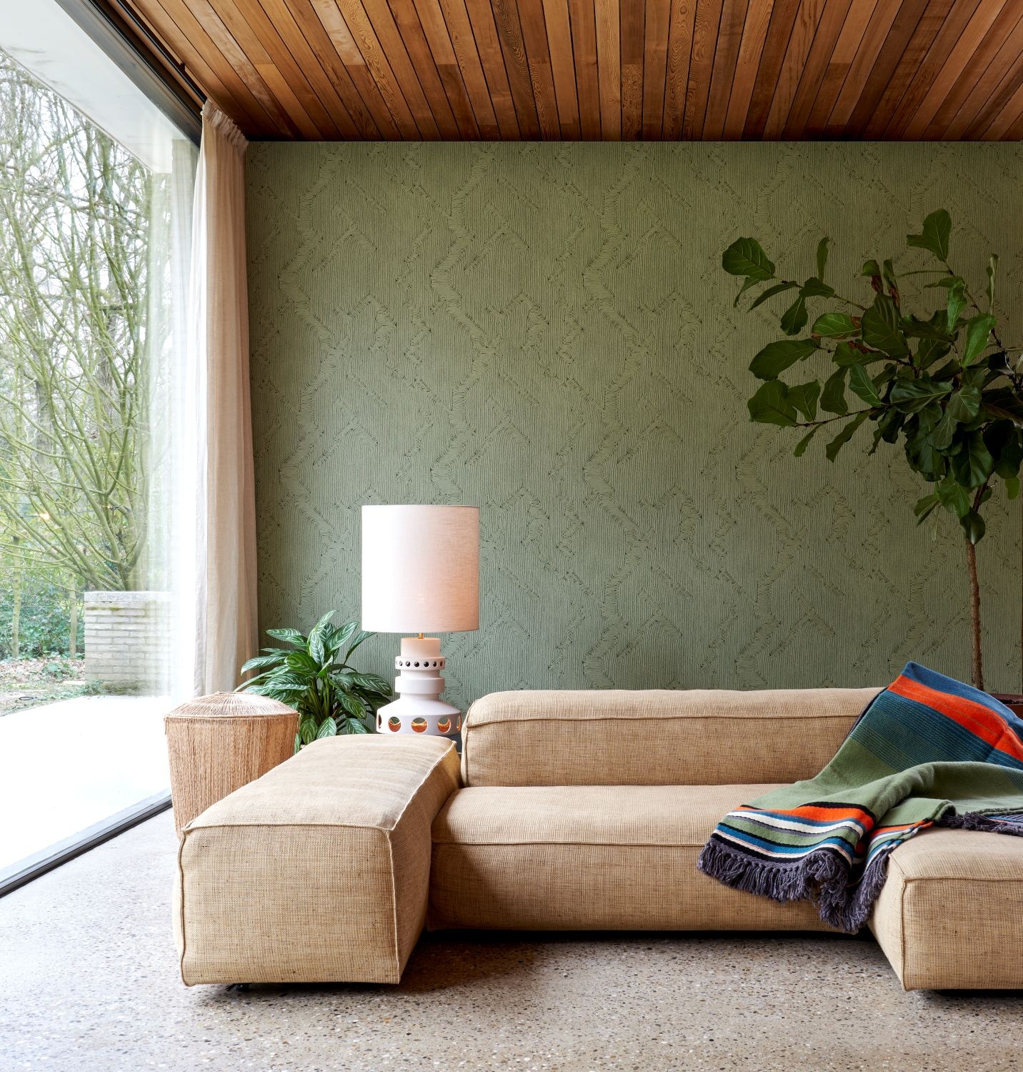 Arte behang edge 64523 groen zitkamer