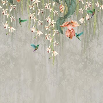 Osborne & Little Osborne & Little mural Trailing Orchid Metallic Silver - W8037-01 Osborne & Little Osborne & Little mural Trailing Orchid Metallic Silver - W8037-01