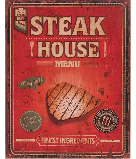 CUHOC Wandbord retro  / Muurplaat Vintage / Reclamebord  Steak House