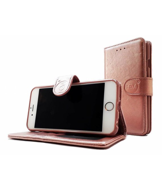 HEM Apple iPhone 6 / 6s - Rose Gold Leren Portemonnee Hoesje - Lederen Wallet Case TPU meegekleurde binnenkant- Book Case - Flip Cover - Boek - 360º beschermend Telefoonhoesje