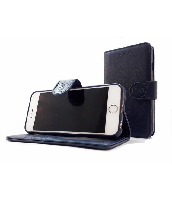 HEM Apple iPhone 7 Plus / 8 Plus - Marine Blue Leren Portemonnee Hoesje - Lederen Wallet Case TPU meegekleurde binnenkant- Book Case - Flip Cover - Boek - 360º beschermend Telefoonhoesje