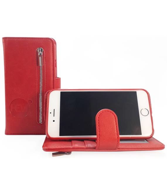 HEM HEM Apple iPhone 7 / 8 / SE (2020 & 2022)  - Burned Red Leren Rits Portemonnee Hoesje - Lederen Wallet Case TPU meegekleurde binnenkant- Book Case - Flip Cover - Boek - 360º beschermend Telefoonhoesje