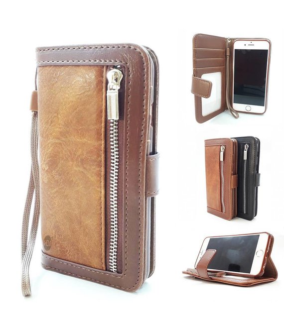 HEM Apple iPhone X/XS Bruine Wallet / Book Case / Boekhoesje/ Telefoonhoesje / Hoesje met pasjesflip en rits voor kleingeld