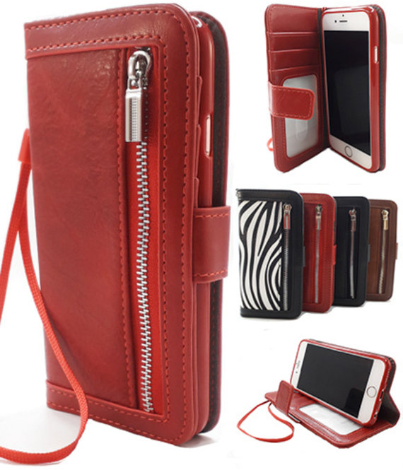 HEM Apple iPhone X/XS Rode Wallet / Book Case / Boekhoesje/ Telefoonhoesje / Hoesje met pasjesflip en rits voor kleingeld