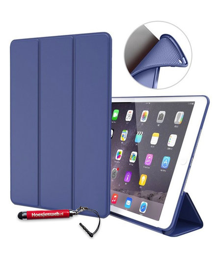 HEM HEM iPad Hoes geschikt voor iPad Air / Air 2 / 9.7 2017 / 9.7 2018   - Book Cover Siliconen - Vouwbaar - Donkerblauw - Met Stylus Pen