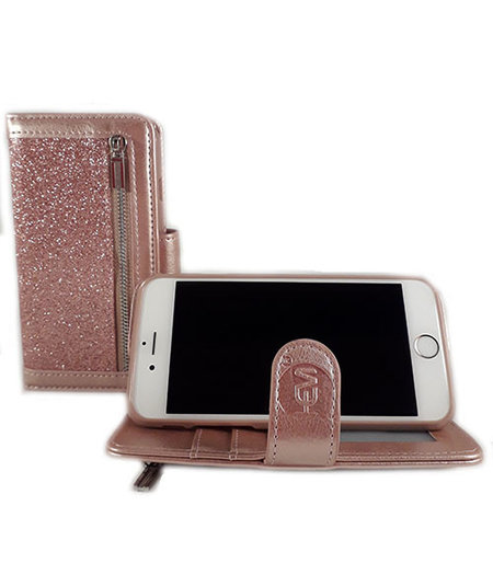 HEM HEM Samsung Galaxy S10 - Magic Glitter Rose Gold - Leren Rits Portemonnee Telefoonhoesje