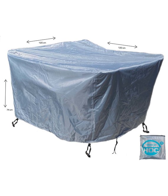 CUHOC COVER UP HOC - Diamond hoes tuinmeubelen- 120x120x74 cm - tuinset beschermhoes waterdicht met Stormbanden, Trekkoord en Afwaterings HOCCIE - Zilvergrijze hoes tuinmeubels