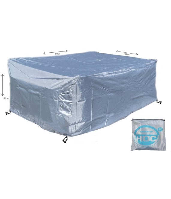 CUHOC COVER UP HOC - Diamond hoes tuinmeubelen - 213x132x74 cm - tuinset beschermhoes waterdicht met Stormbanden, Trekkoord en Afwaterings HOCCIE - Zilvergrijze hoes tuinmeubels