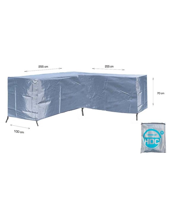 CUHOC COVER UP HOC Diamond hoes Hoek vorm Loungeset- 255x255x100x70-Loungeset beschermhoes waterdicht met stormbanden en trekkoord - Zilvergrijze hoes loungeset L vorm