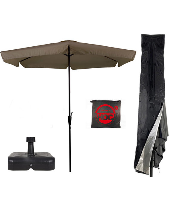 CUHOC Parasol + Parasolvoet + Parasolhoes (  Taupe - vulbare parasolvoet - CUHOC Parasolhoes )  Super COMBIDEAL