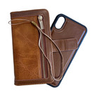 HEM HEM iPhone X/XS DOUBLE CATCH Bruine Wallet met rits iPhone X/XS/ Book Case iPhone X/XS / Boekhoesje iPhone X/XS / Telefoonhoesje iPhone X/XS / Hoesje met pasjesflip en rits voor kleingeld en los magnetisch telefoonhoesje