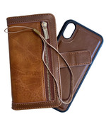 HEM iPhone X/XS DOUBLE CATCH Bruine Wallet met rits iPhone X/XS/ Book Case iPhone X/XS / Boekhoesje iPhone X/XS / Telefoonhoesje iPhone X/XS / Hoesje met pasjesflip en rits voor kleingeld en los magnetisch telefoonhoesje