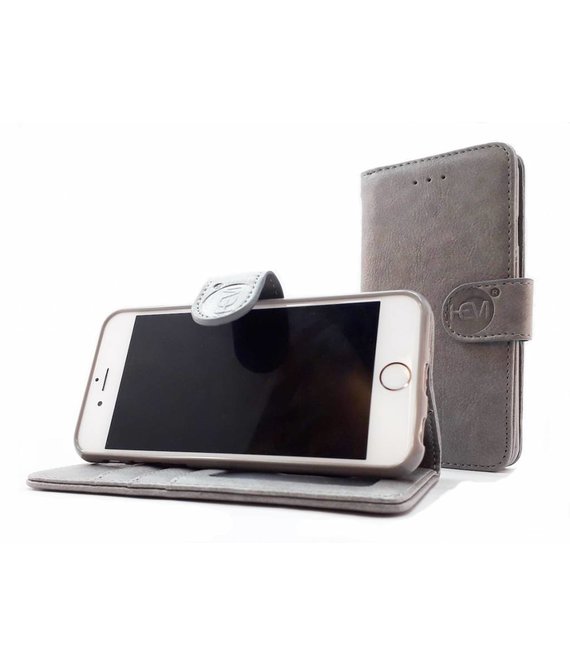 HEM Apple iPhone 12 Mini  - Vintage Grey  Leren Portemonnee Hoesje - Lederen Wallet Case TPU meegekleurde binnenkant- Book Case - Flip Cover - Boek - 360º beschermend Telefoonhoesje