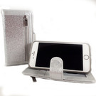 HEM HEM Apple iPhone 12 / 12 Pro - Magic Glitter Shiny Silver- Leren Rits Portemonnee Telefoonhoesje