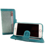 HEM Leren Rits Portemonnee hoesje - iPhone 12 / 12 Pro - Magic Glitter Pure Turquoise