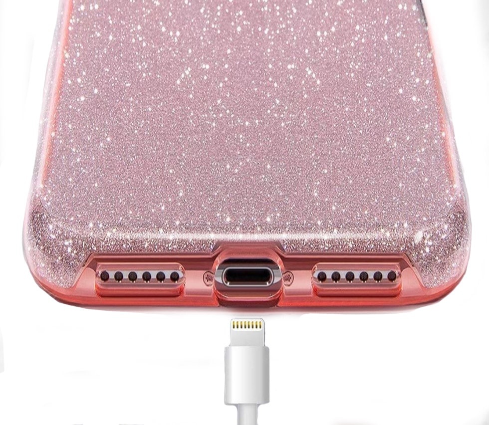 Siliconenhoesje iPhone 12 Mini Glitter Roze - Hoesjesweb.nl