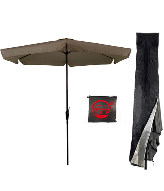 CUHOC Parasol  Gemini - Taupe - 3m - stokparasol - Taupe Parasol met Redlabel Parasolhoes