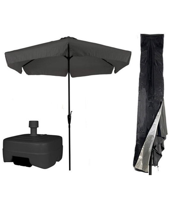 CUHOC CUHOC Grijze / Antraciete Parasol - Parasolhoes - Extra Zware Vulbare Verrijdbare Parasolvoet - parasol met voet, parasol met hoes en voet, stokparasol met hoes en voet  - parasol grijs hoes