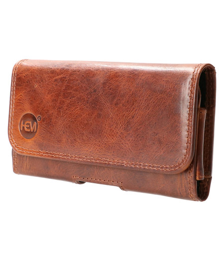 HEM HEM (Rund) Leer Broekriem Hoesje - iPhone 13 Mini - Cognac Bruin - Broekriem Telefoonhoesje