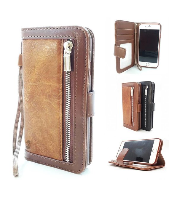 HEM Samsung Galaxy S22 Bruine Wallet / Book Case / Boekhoesje/ Telefoonhoesje / Hoesje met pasjesflip en rits voor kleingeld