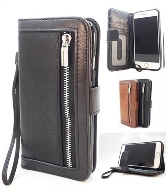 HEM HEM Samsung Galaxy S22 Ultra Zwarte Wallet / Book Case / Boekhoesje/ Telefoonhoesje / Hoesje met pasjesflip en rits voor kleingeld