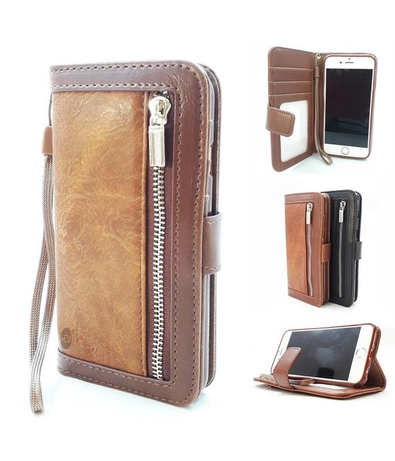 HEM Samsung Galaxy S22 Ultra Bruine Wallet / Book Case / Boekhoesje/ Telefoonhoesje / Hoesje met pasjesflip en rits voor kleingeld