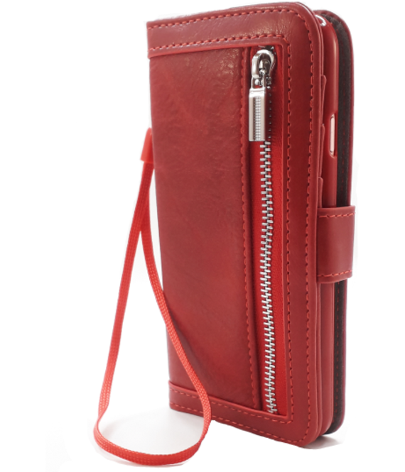 HEM HEM iPhone 14 Pro Rode Wallet / Book Case / Boekhoesje/ Telefoonhoesje / Hoesje met pasjesflip en rits voor kleingeld