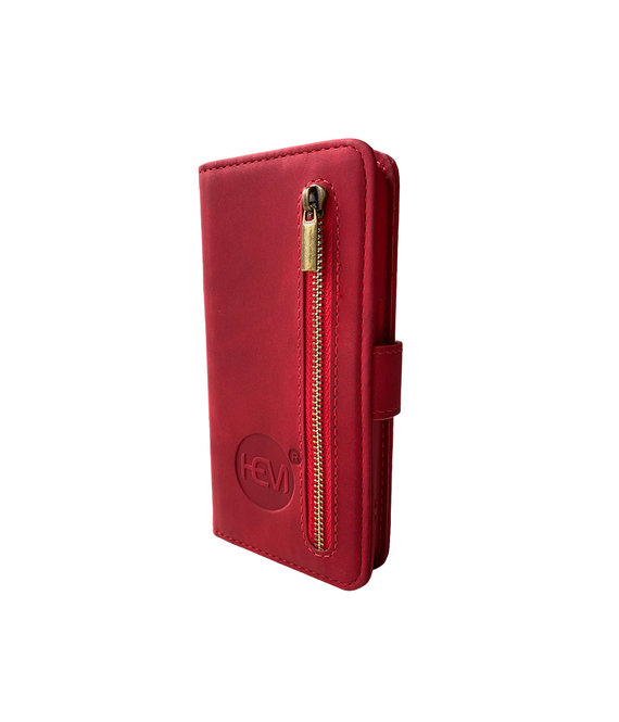 HEM HEM - Samsung S23 Ultra hoesje Silky Red - Samsung S23 Ultra rood hoesje met rits - Samsung S23 Ultra pasjeshoesje in bookcover