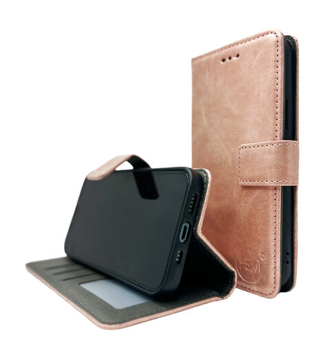 HEM HEM Stylish Book Case (geschikt voor 15 Pro) iPhone 15 Pro hoesje met 3 pasjesuitsnedes + fotovakje - Portemonneehoesje - pasjeshouder - Rose Gold