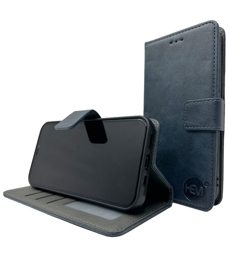 HEM HEM Stylish Book Case (geschikt voor 15 Pro Max) iPhone 15 Pro Max hoesje met 3 pasjesuitsnedes + fotovakje -Portemonneehoesje - pasjeshouder - Donkerblauw