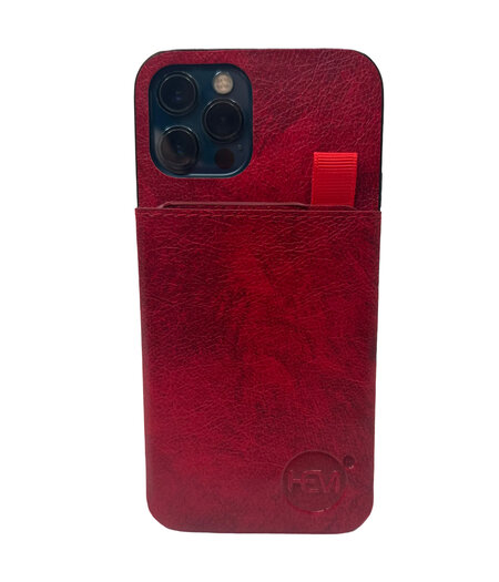 HEM HEM Luxe Lederen Back Cover - Geschikt voor iPhone 13 Pro - Rood - Telefoonhoesje / Achterkant voor 3 pasjes