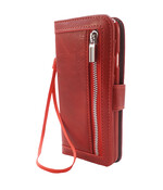 HEM Boekhoesje met rits - Geschikt voor iPhone 15 Plus - Rode Wallet - Book Case - Boekhoesje - Telefoonhoesje - Hoesje iPhone 15 Plus aparte pasjesflip en rits voor kleingeld