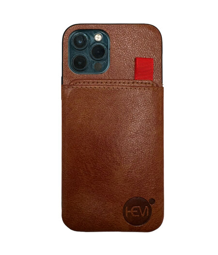 HEM HEM Luxe Lederen Back Cover - Geschikt voor iPhone 13 Pro Max - Bruin - Telefoonhoesje / Achterkant voor 3 pasjes