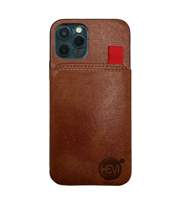 HEM HEM Luxe Lederen Back Cover - Geschikt voor iPhone 13 Pro Max - Bruin - Telefoonhoesje / Achterkant voor 3 pasjes