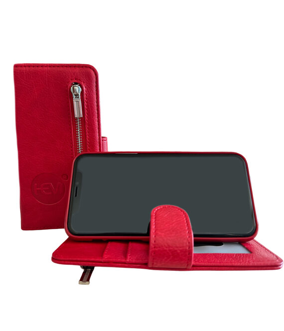 HEM Samsung Galaxy S21 FE - Burned Red Leren Rits Portemonnee Hoesje - Lederen Wallet Case TPU meegekleurde binnenkant- Book Case - Flip Cover - Boek - 360º beschermend Telefoonhoesje