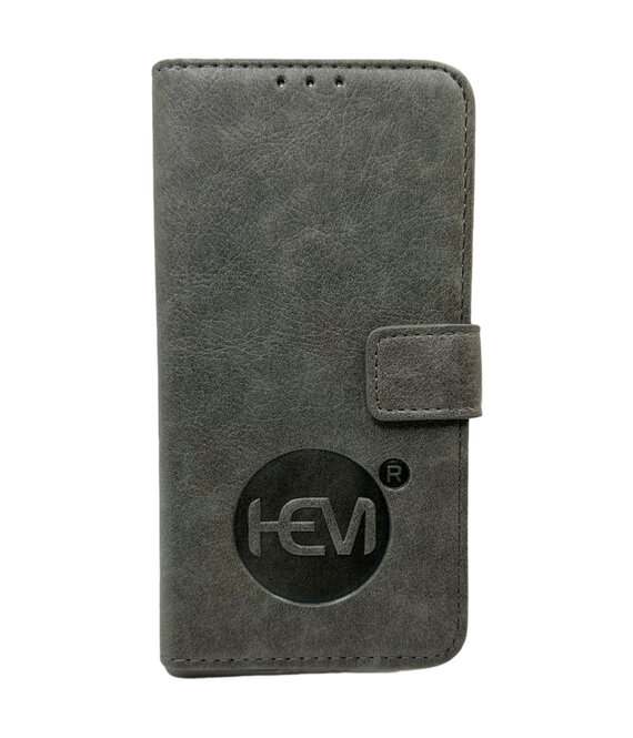 HEM HEM iPhone 14 Pro Max - Vintage Grey  Leren Portemonnee Hoesje - Lederen Wallet Case TPU - Book Case - Flip Cover - Boek - 360º beschermend Telefoonhoesje