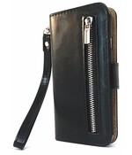 HEM Boekhoesje met rits - Geschikt voor Samsung Galaxy S24 Plus - Zwarte Wallet - Book Case - Boekhoesje - Telefoonhoesje - Hoesje Samsung S24 Plus met aparte pasjesflip en rits voor kleingeld