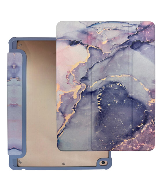 HEM HEM Marble Purple iPad 9.7 hoes geschikt voor iPad 2017 - iPad 2018 - iPad Air en Air 2 - 9.7 inch Vouwbare Autowake Cover - iPad 2017 / 2018 / Air en Air 2 hoes - iPad 9.7 5/6 Hoes - Air en Air 2 - 5/6e generatie hoes - Met Stylus