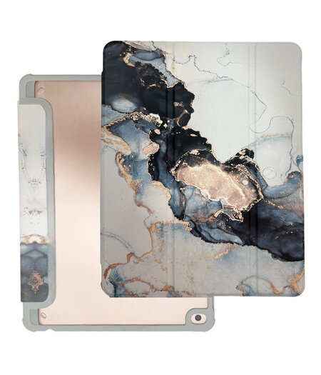 HEM HEM Marble Grey iPad hoes geschikt voor iPad 10.2 (2019 / 2020 / 2021) - 10.2 inch Vouwbare Autowake Cover - iPad 2019 / 2020 / 2021 hoes - iPad 7 / 8 / 9 Hoes - 7e / 8e / 9e generatie hoes - Met Stylus opbergmogelijkheid