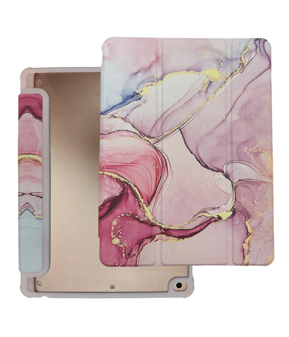 HEM HEM Marble Rose Gold iPad hoes geschikt voor iPad 10.2 (2019 / 2020 / 2021) - 10.2 inch Vouwbare Autowake Cover - iPad 2019 / 2020 / 2021 hoes - iPad 7 / 8 / 9 Hoes - 7e / 8e / 9e generatie hoes - Met Stylus opbergmogelijkheid