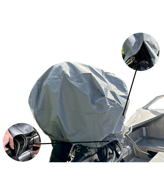 CUHOC CUHOC Diamond waterdichte buitenboordmotor hoes - geschikt voor o.a. Yamaha en Suzuki tot 50PK - buitenboordmotorhoes - Grijs - 55x35x40 cm - Met klittenband en stormband en elastiek - 420D Oxford met 40+ UV .