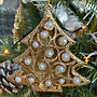 HEM HEM Warm Goud Handgemaakte Kerstornament set - Kerstballen - Kersthanger - Kerstversiering - Klassieke kerstversiering - Kerstboom - Ster - Bal met Parels en Glitters opengewerkt