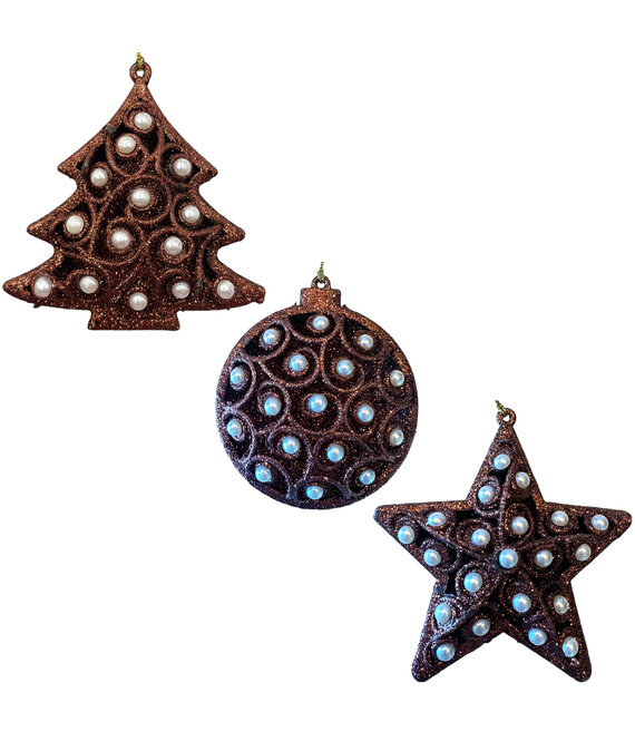 HEM HEM Brons Handgemaakte Kerstornament Set – 3 stuks – Ster & Bal met Parels en Glitters – Voor in de Kerstboom HEM HEM Brons Handgemaakte Kerstornament Set – 3 stuks – Ster & Bal met Parels en Glitters – Voor in de Kerstboom
